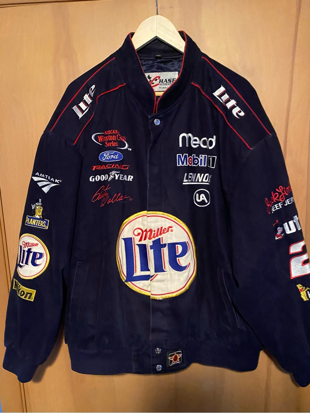 Chase Authentics Navy Blue Miller Lite Racing Bomber Jacket